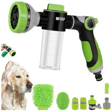 10 Spray Pattern Dog Wash, 8 Pieces Tool Include Hose Nozzle Foam Sprayer with Connectors, Attachment with Pet Bath Brush Car Wash Mitt and Dog Comb