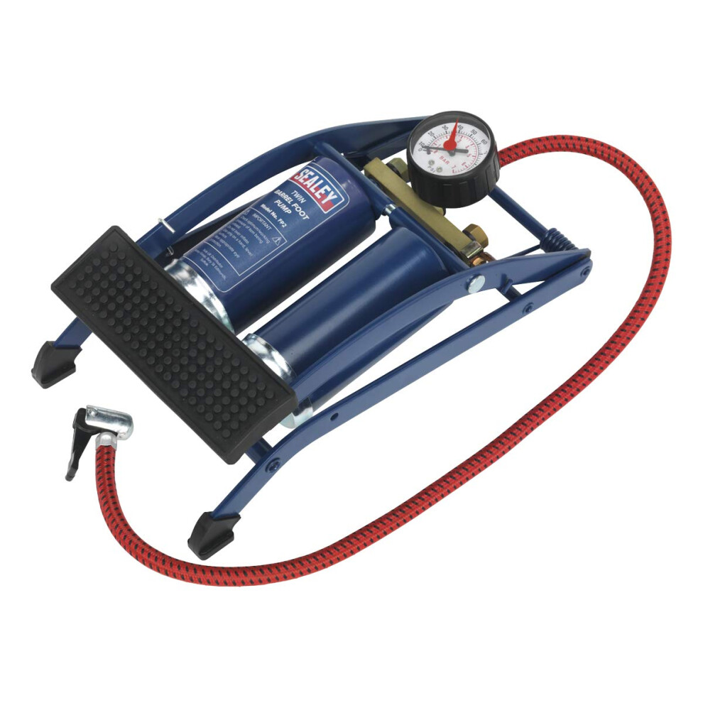 Sealey Fp2 Foot Pump Twin Barrel, Red