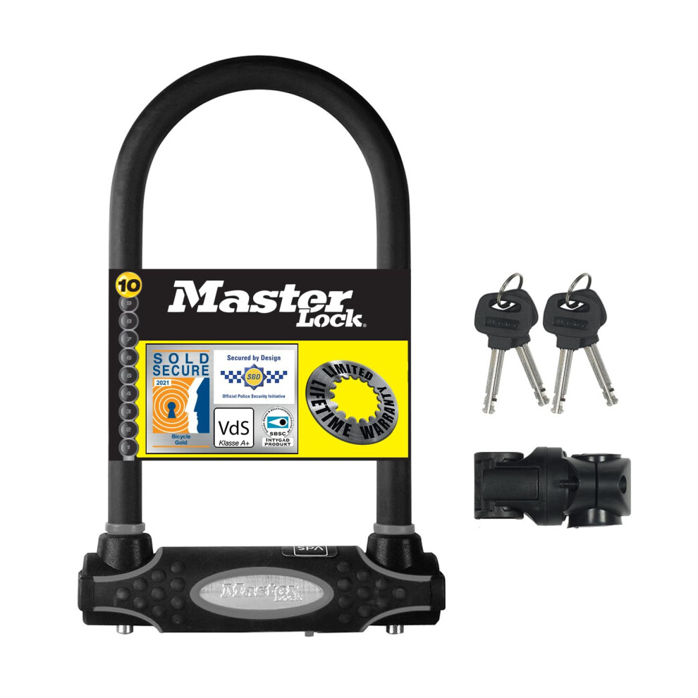 Master Lock Heavy Duty Bike D Lock, Key, Universal Mounting Bracket, Certified Bike Lock, Police Approved 8195EURDPRO - Use with Electric, Mountain,