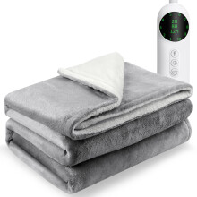 MAYHORY Heated Throw Electric Blanket, 160 X 130cm Flannel+Arctic Fleece Heated Blanket, 10 Heat & 3 Timer Level,Electric Throw for Sofa & Bed, Fast
