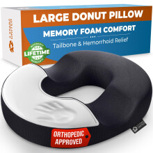 5 STARS UNITED Donut Cushion Haemorrhoids Pillow ? 100% Memory Foam Cushions with Non-Slip Bottom ? Doughnut Ring To Sit On - Orthopedic Firm Seat for