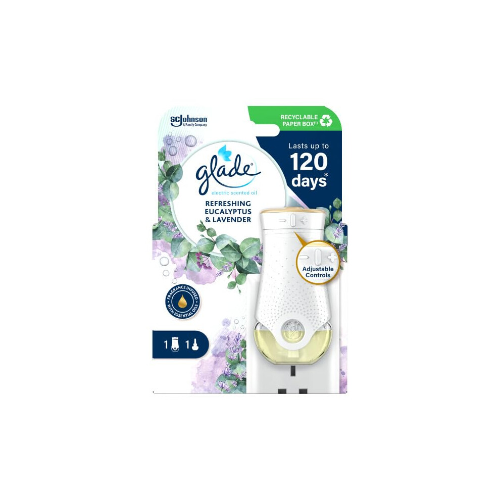 Glade Plug in Air Freshener Holder and Refill, Electric Scented Oil Room Air Freshener, Eucalyptus & Lavender, Pack of 4, (4 x Holder and 4 x 20 ml