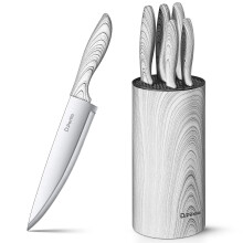 D.Perlla Knife Set, 6 PCS Kitchen Knife Set with Detachable Round Upright Knife Cylinder, Knives Set with Marble Pattern Handles Design, Modern &