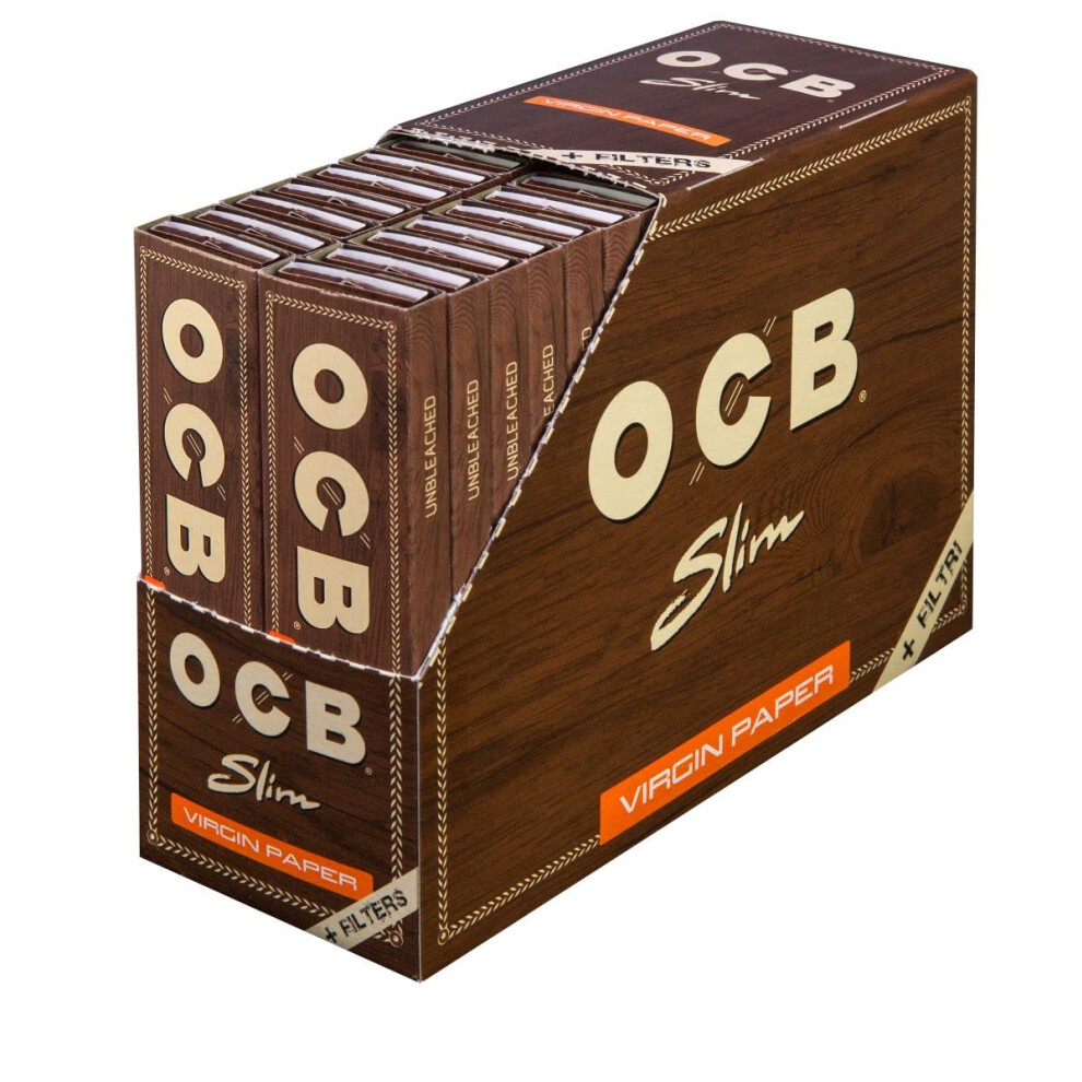 Ocb 2300 Unbleached Slim Virgin Papers With Filters - 32 Booklets, Brown, Original France