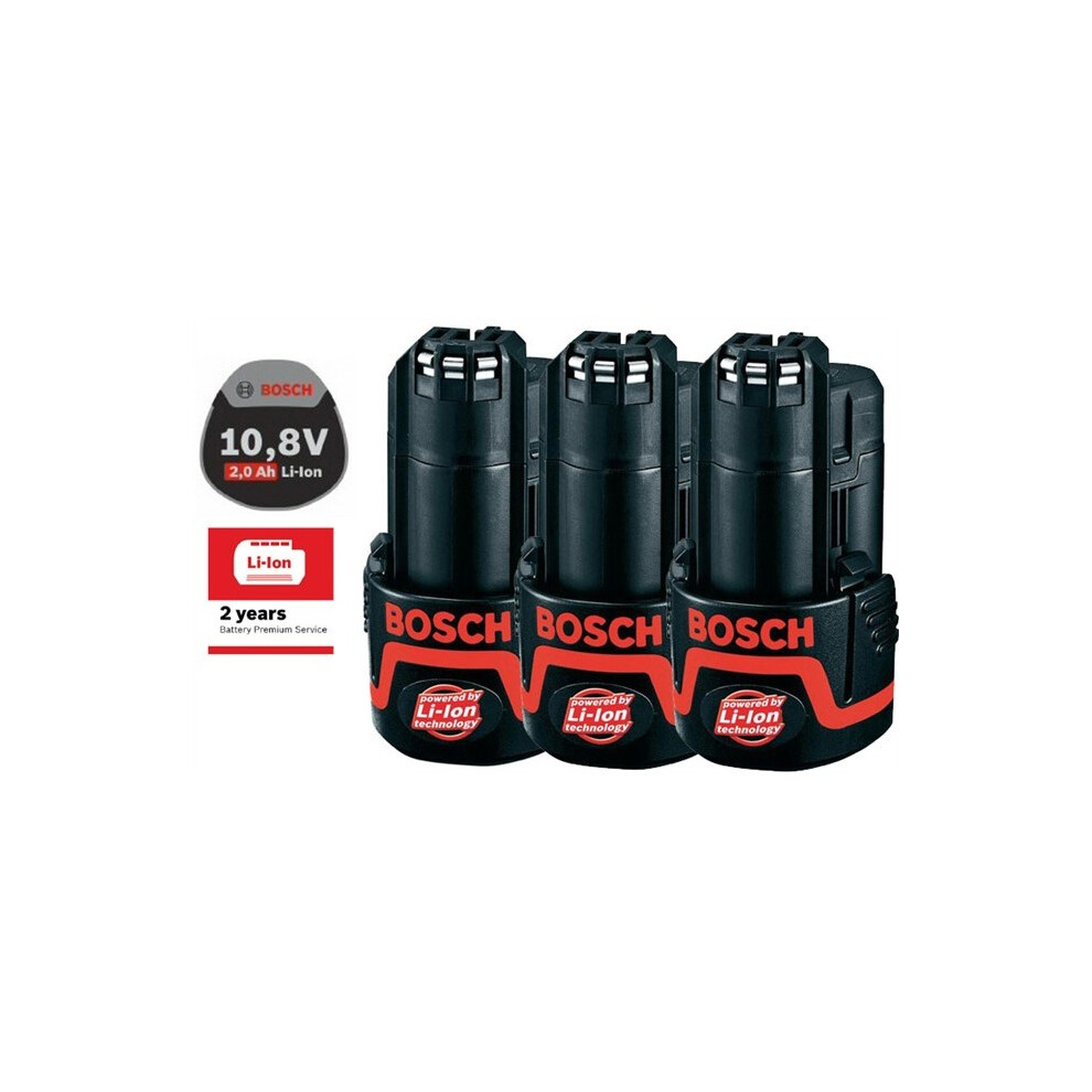3 X Bosch 12v / 10.8v Lithium Ion 2.0ah Battery for GSR GDR GOP GWI GSA GSB GLI