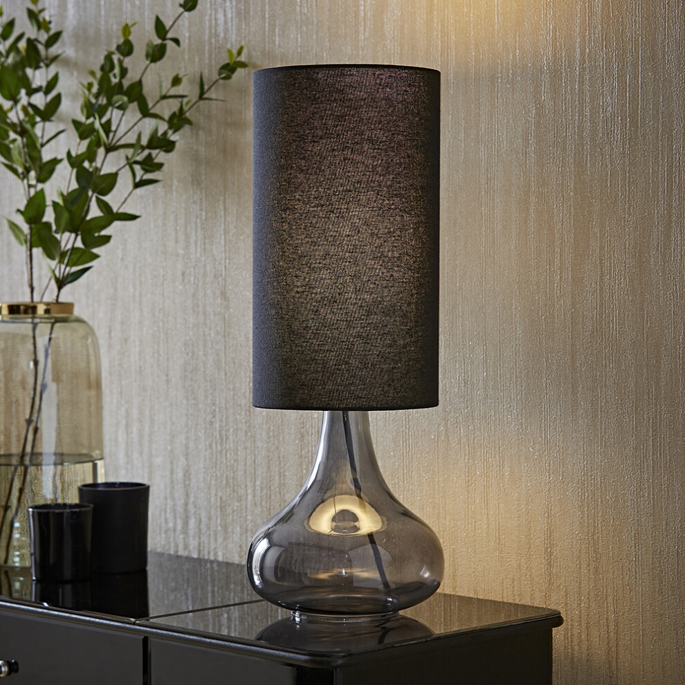 ValueLights Sylvie Black Tall Shade Smoked Glass Teardrop Table Lamp