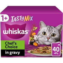 Whiskas Tasty Mix 1+ Chef's Choice in Gravy – 40x85g Pouches for Adult Cats, Meat & Fish in Rich Gravy