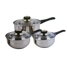 Set of 3 Stainless Steel Saucepans with Lids - Cooking Pots Cookware