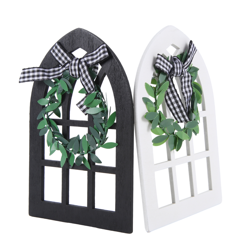 Lot de 2 plateaux décoratifs en bois pour fenêtre de ferme, style rustique, à carreaux, pour fenêtre cathédrale, arche, accessoire photo