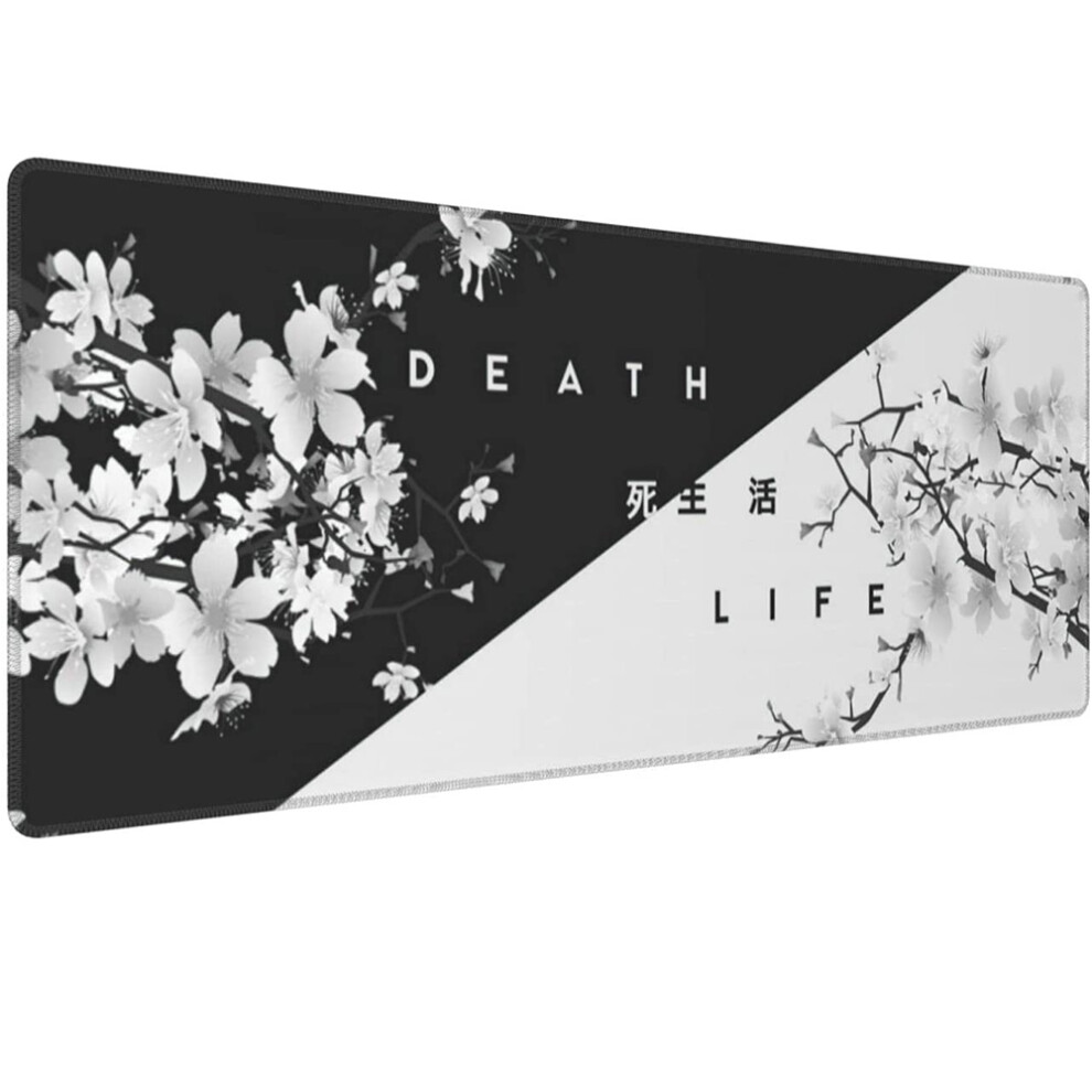 And Cherry Blossom Gaming Mouse Pad,Large Mouse Mat Desk Pad, Stitched Edges Mousepad, 31.5 X 11.8 Inch Black/White 4853440859303