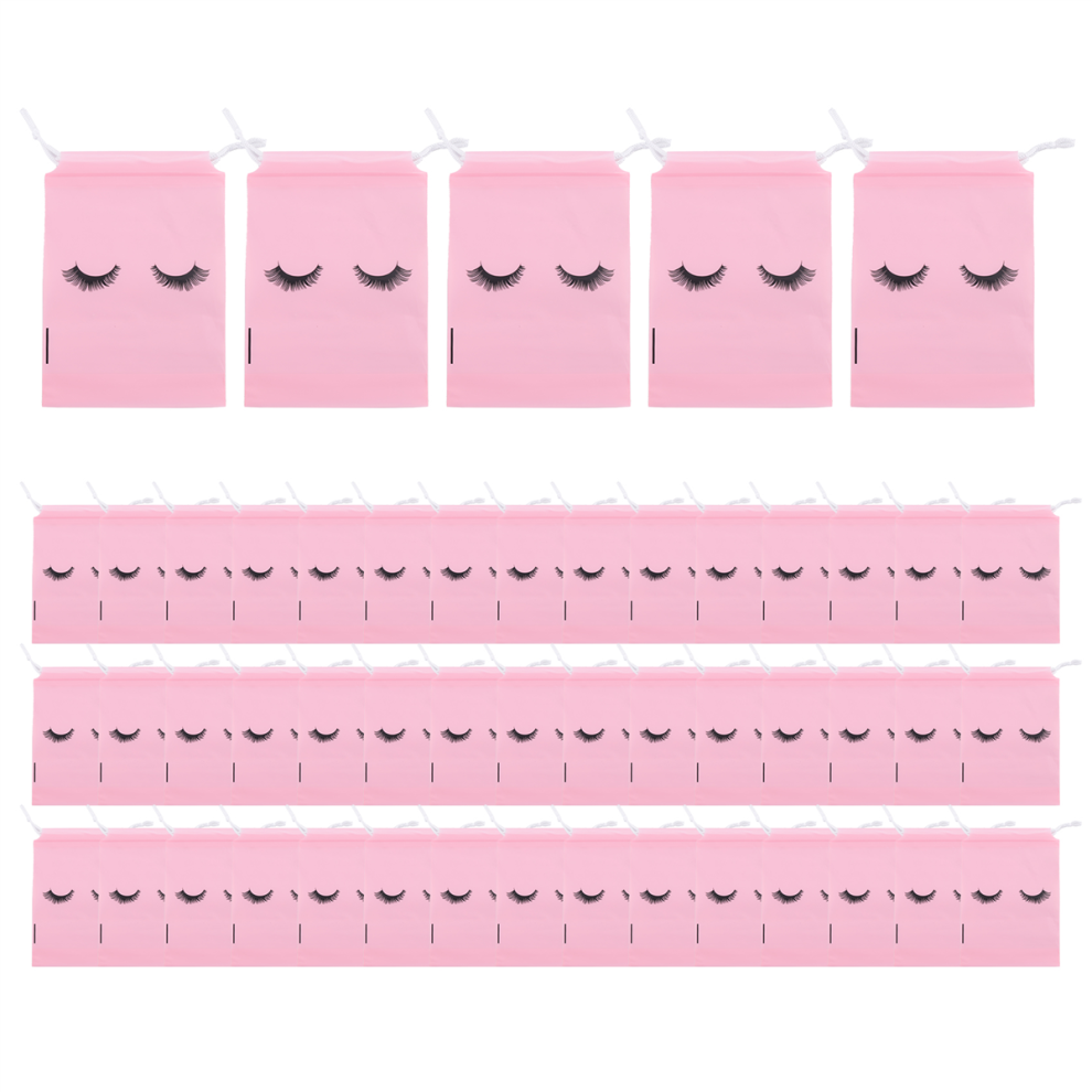 Torribaly Pink 50 Pieces Eyelash Aftercare Bags Plastic Makeup Bags Toiletry Makeup Pouch Cosmetic Travel With Drawstring ,M