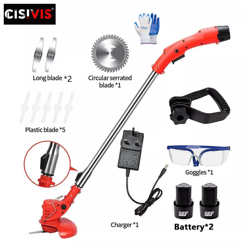 12V Cordless Strimmer Grass Trimmer Garden Edger Electric + 2 Battery