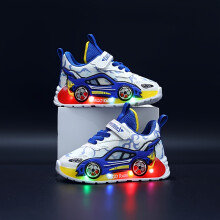 (Blue, 6.5 Toddler) Kids Light-Up Sneakers | Cartoon Car Design, LED Running Shoes for Boys & Girls, Casual All-Season Mesh Upper