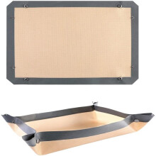 2PC Silicone Fiber Baking Mat with Buckle, No Leak & Non Stick, Corners Snap Together to Form Leakproof Tray
