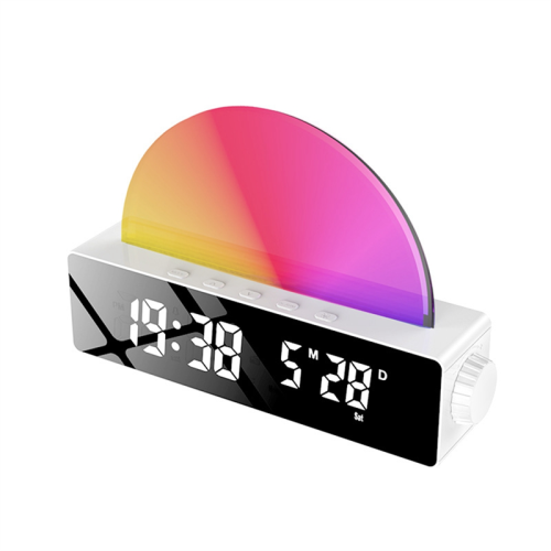 Réveil avec simulateur d'aube, lampe de chevet multicolore avec chargeur USB, blanc 2