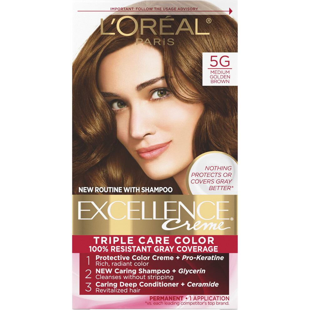 LâOrã©Al Paris Brown,Gold L'oreal Paris Excellence Creme Haircolor, Medium Golden Brown [5G] 1 Ea (Pack Of 3)