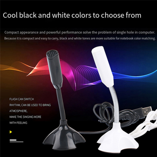 Microfono USB per laptop, microfono vocale ad alta sensibilità, mini microfono da studio con supporto per conferenza da gioco per PC, nero