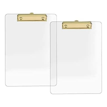 2-Pack Clear Acrylic Clipboard with Gold Clip, 12 x 8 Inch, A4/Letter Size, Transparent Office & School Supplies