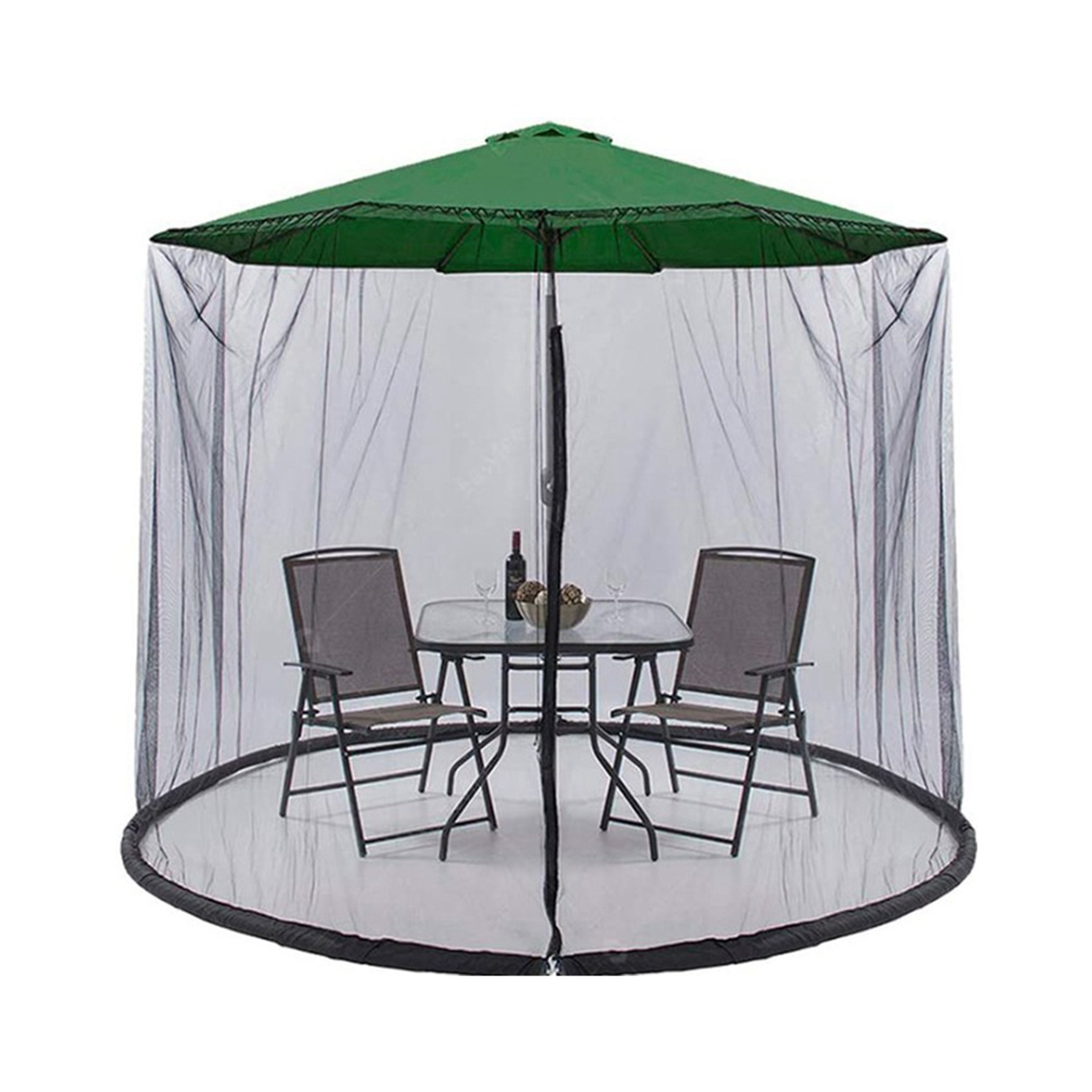 Patio de restaurant extérieur avec fermeture à glissière, rideau moustiquaire pivotant, housse en maille, parasol en polyester