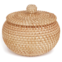 Rattan Round Basket with Lid, Storage Bread Food Fruit Snacks for Table Shelf