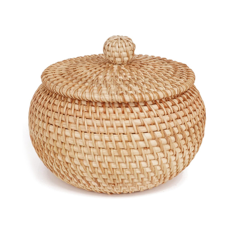 Typecat Rattan Round Basket With Lid, Storage Bread Food Fruit Snacks For Table Shelf
