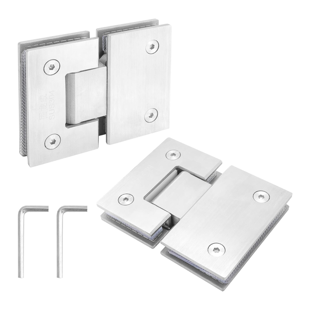 2 Pack 180 Degree Frameless Glass Shower Door Hinges, Brushed Nickel Hinges Heavy Duty 304 Stainless Steel