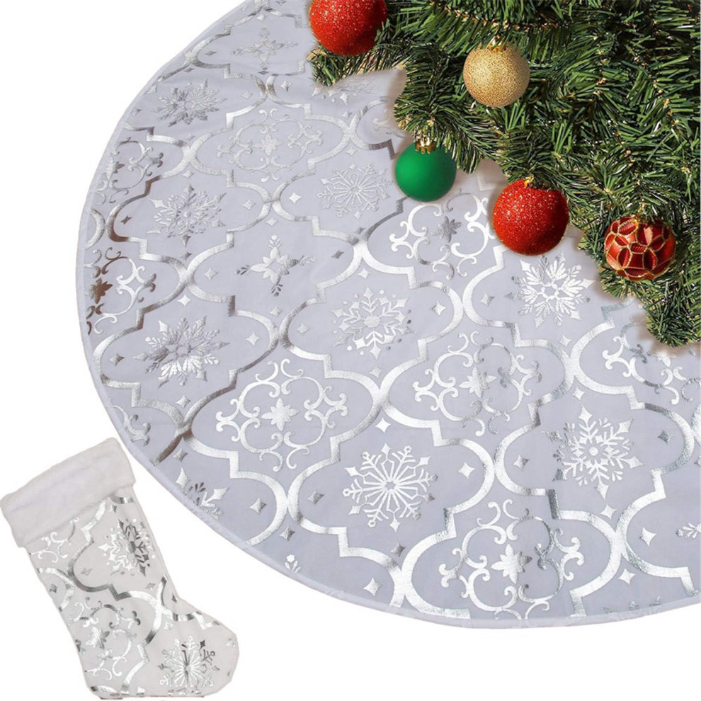 48 Inch Christmas Tree Skirt Xmas Soft Cover Mat Decor Snowflake Collar Farmhouse Skirt,Silver-image-OPC-PGNG797-NEW