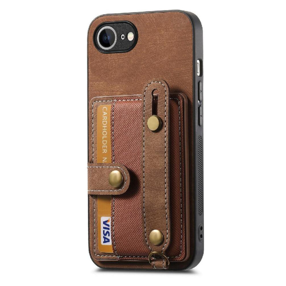 (Brown) Case For Iphone 16E Strap Shockproof Wristband Wallet Brown 764544147163