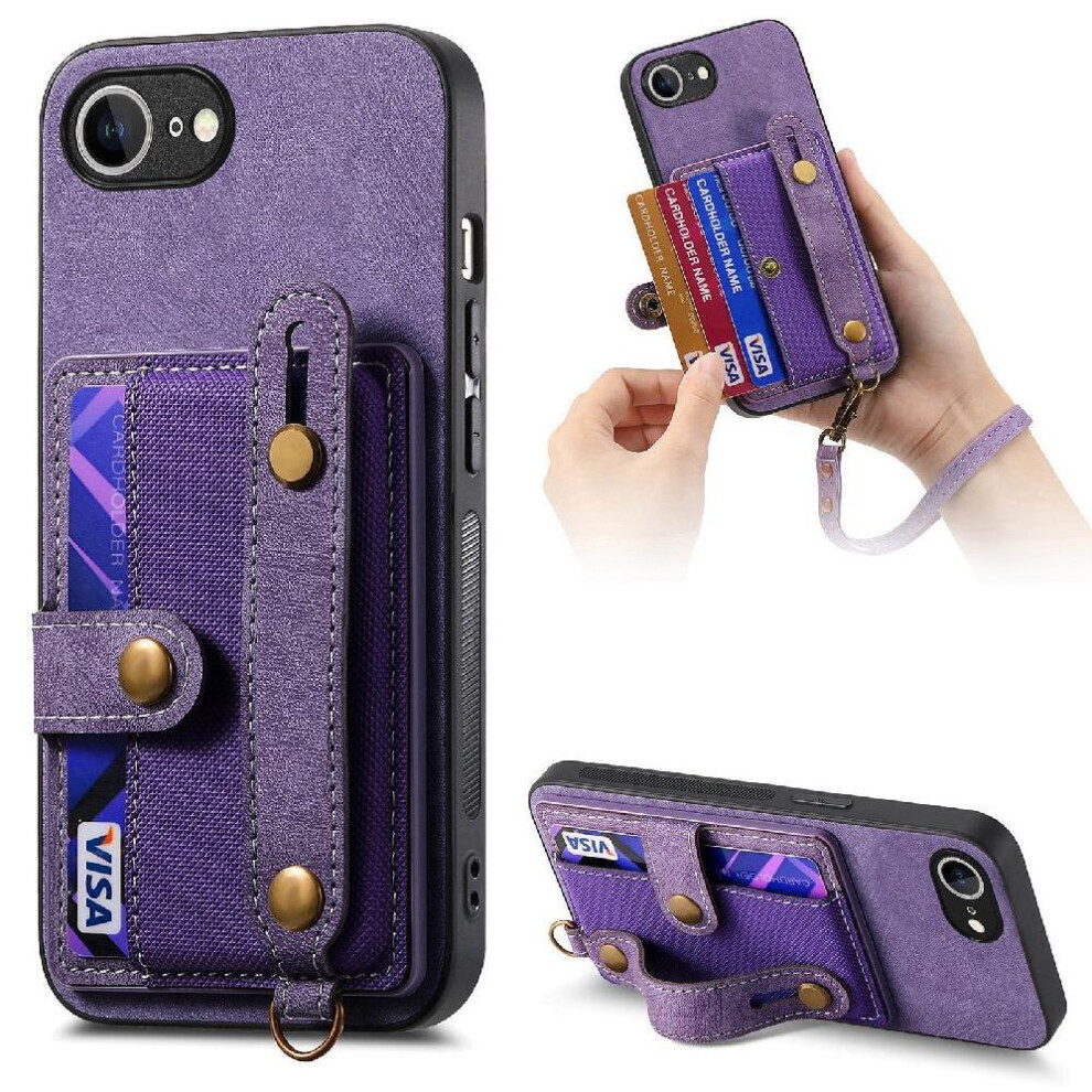 (Purple) Case For Iphone 16E Strap Shockproof Wristband Wallet Purple 764544147194