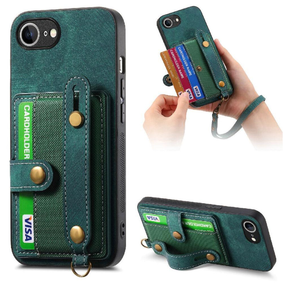 (Green) Case For Iphone 16E Strap Shockproof Wristband Wallet Green 764544147170