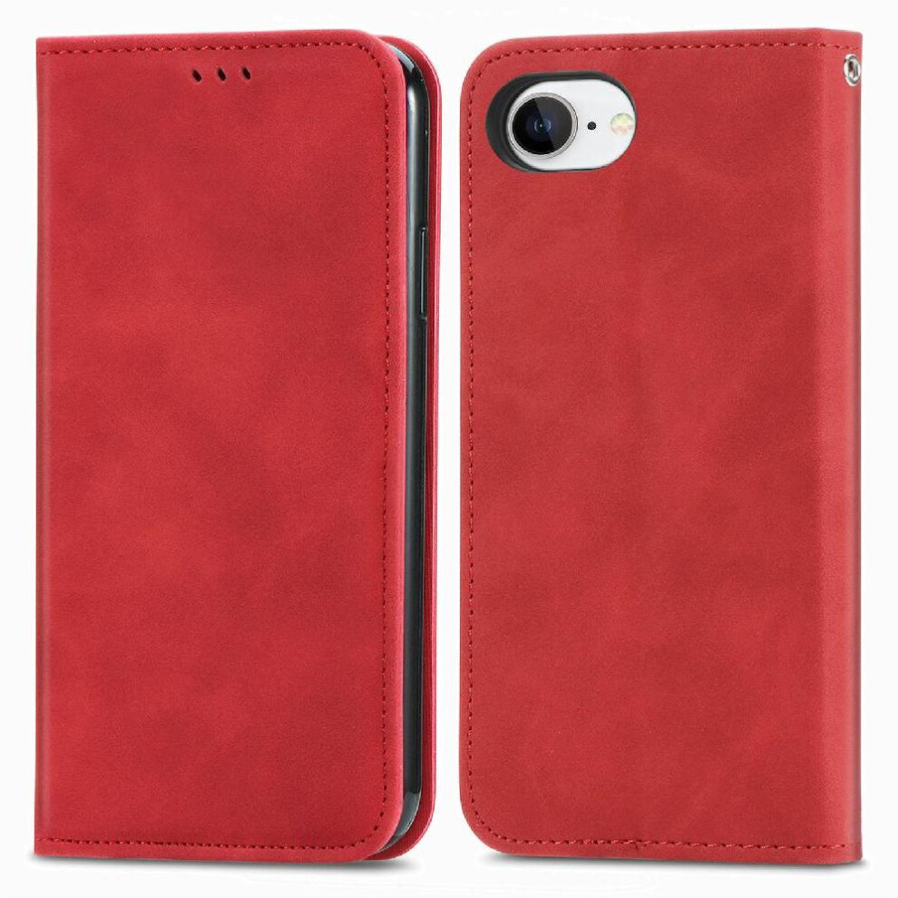 (Red) Flip Case For Iphone 16E Flip Cover Simple Business Shockproof Wallet Leather Case Red 764544147361