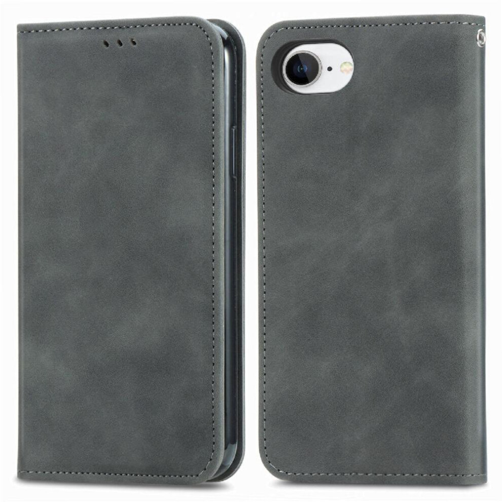 ( ) Flip Case For Iphone 16E Flip Cover Simple Business Shockproof Wallet Leather Case Gray 764544147378
