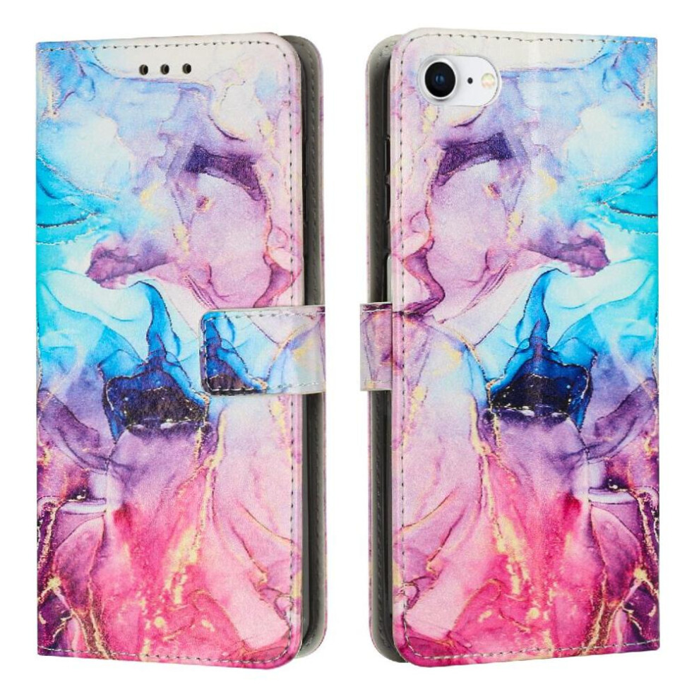 (Pinkish ) Flip Case For Iphone 16E Painted Marble Card Insertion Buckle Flap Wallet Case Purple 764544147620
