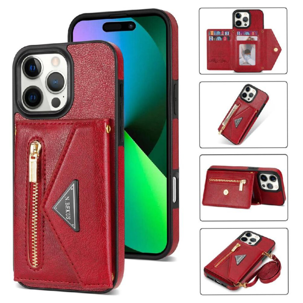 Photos - Case  Compatible with iphone 16 Pro Max Zipper Pocket  Card Holder Pu Leather Wallet  Protective Cover Magnetic Buck(Red)