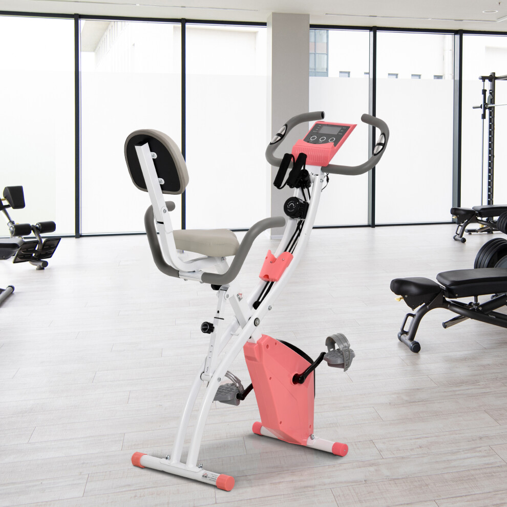 Homcom 2-In-1 Folding Exercise Bike With 8-Level Magnetic Resistance Pink