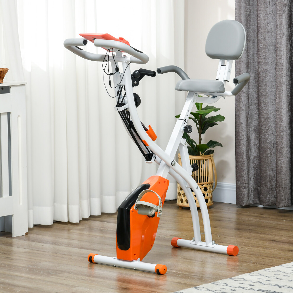 Homcom 2-In-1 Folding Exercise Bike With 8-Level Magnetic Resistance Orange