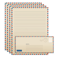 Vintage Airmail Stationery Paper Set 100-stykket s?t (50 foret ark + 50 matchende konvolutter) Letterst?rrelse 8,5 x 11 tommer dobbeltsidet og fo