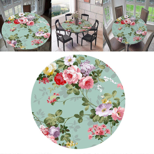 (F - 120cm (48 Inch))Waterproof Non-slip Round Elastic Table Cover Classic Pattern Table Cloth 1