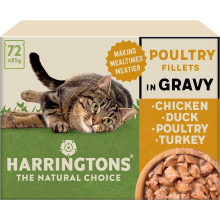 Harringtons Complete Wet Pouch Grain Free Hypoallergenic Adult Cat Food Poultry in Gravy Pack 72x85g - Chicken, Duck, P