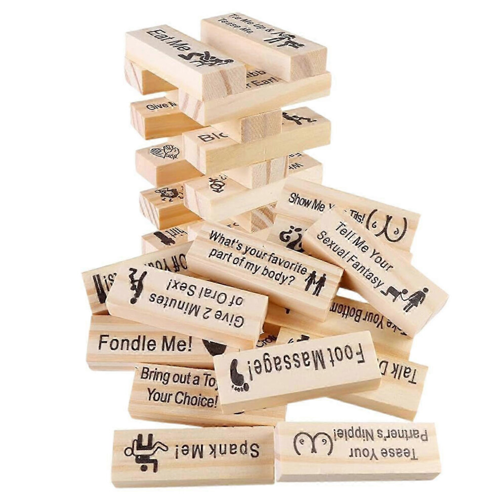 48Pcs/Set Building Block Stacking Tumble Tower Couple Date Night Question Wooden Block Adults Party