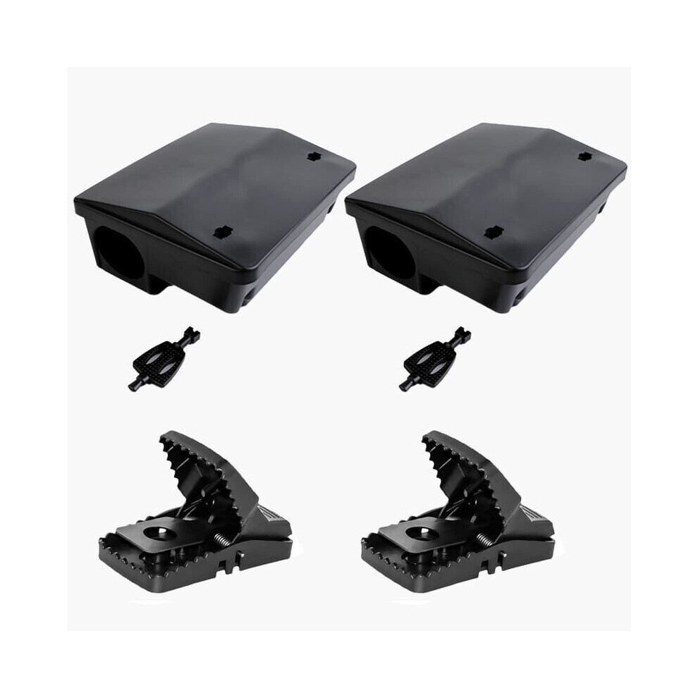 B&Q -  Pack Of 2 Rodent Bait Boxes And 2 X Rat Traps Heavy Duty Rodent Control - Image 2