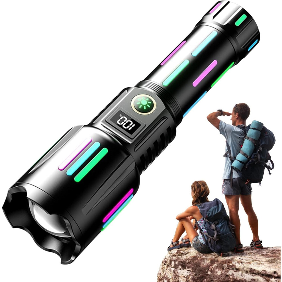 (W515) Flashlight Rechargeable | Waterproof Flashlight - Zoomable Flashlights Torch, 5 Modes High Lumens Led Waterproof Handheld Flashlight for Camping