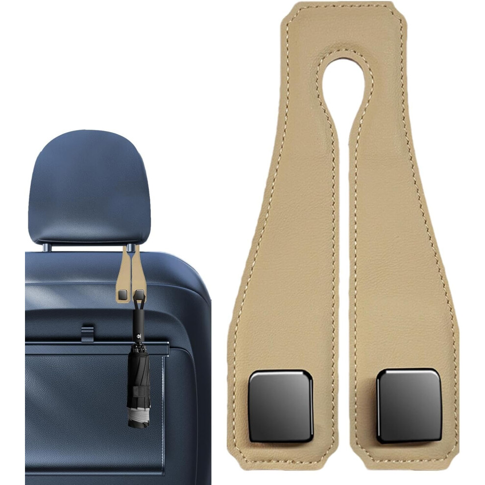 (Leather ) Car Seat Hooks For Headrest, Leather Car Back Seat Hanger, Car Interior Accessories, Headrest Organizer, Car Purse Hook For Holds Purs Beige