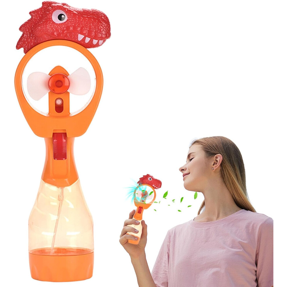 (Orange) Portable Handheld Fan with Mist - Dinosaur Design Handheld Fan with Mist | Water Misting Fan, Cooling Spray Fan, Portable Handheld Fan with Mist for