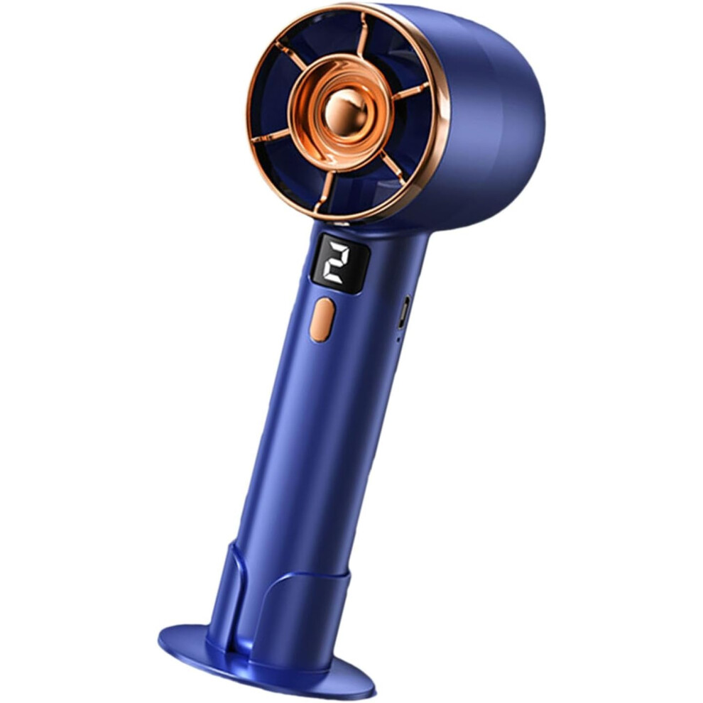 (Blue) Portable Hand Held Fan | Lightweight Small Handheld Fan | Strong Fan Wind Digital Display 5 Speed USB Rechargeable For Women, Men, Travel, Camp