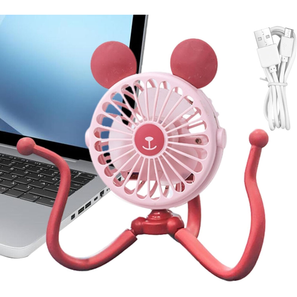 (Pink) Rechargeable Crib Fan | Tripod Clip Stroller Fan - Portable Handheld Electric Personal Tripod Clip Fan Silent For Cart Crib Pink