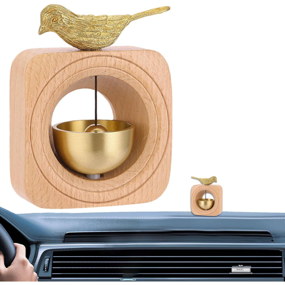(Square Primary Color Bird) Shopkeepers Bell for Door Opening,Magnetic Wooden Door Chime - Japanese Wooden Brass Jingle Alert for Shop Restaurant Garden Gate