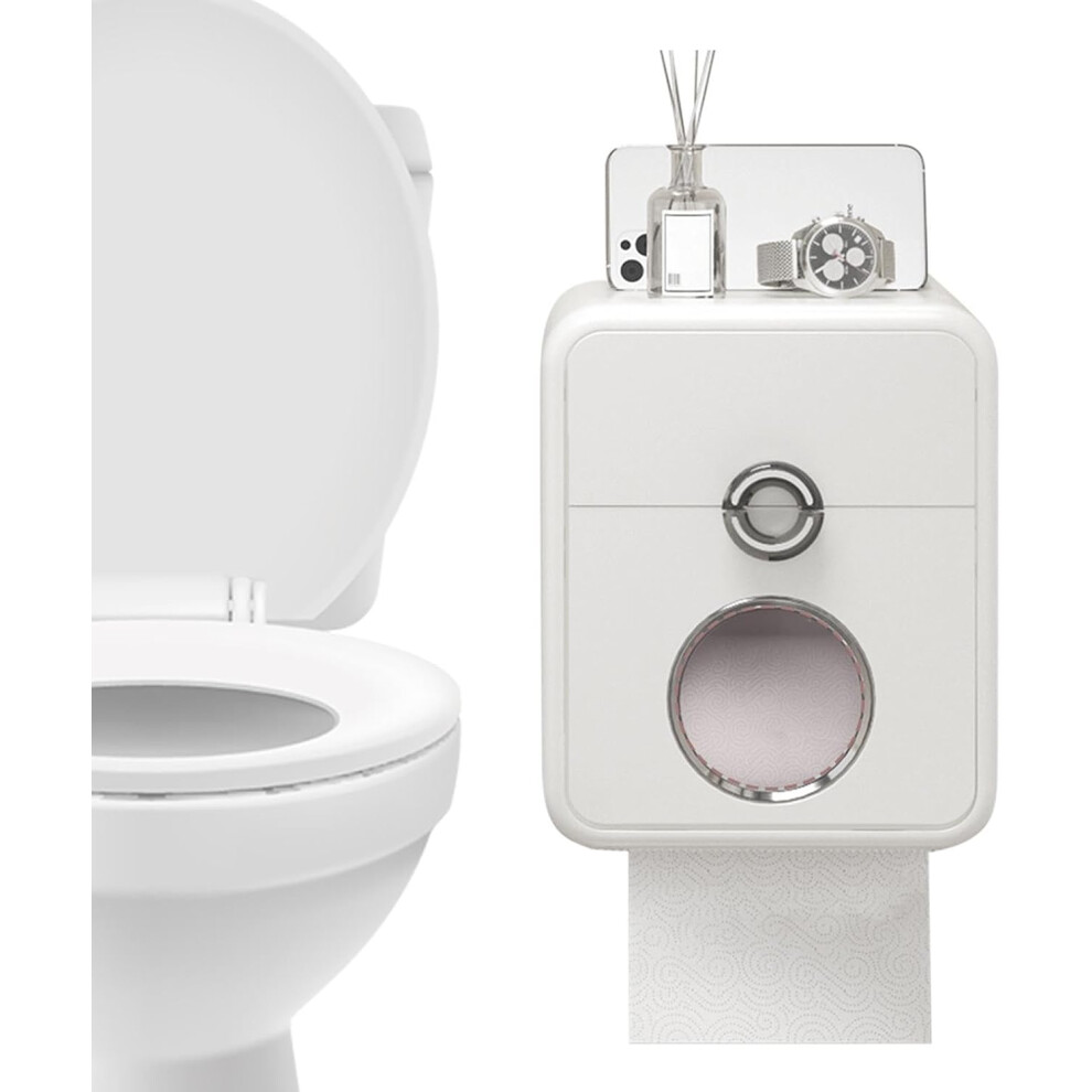 Toilet Paper Roll Holder,Toilet Paper Holder Waterproof Paper Roll Holder with Drawer - Double Layer Tissue Box Adhesive Storage Box for Home