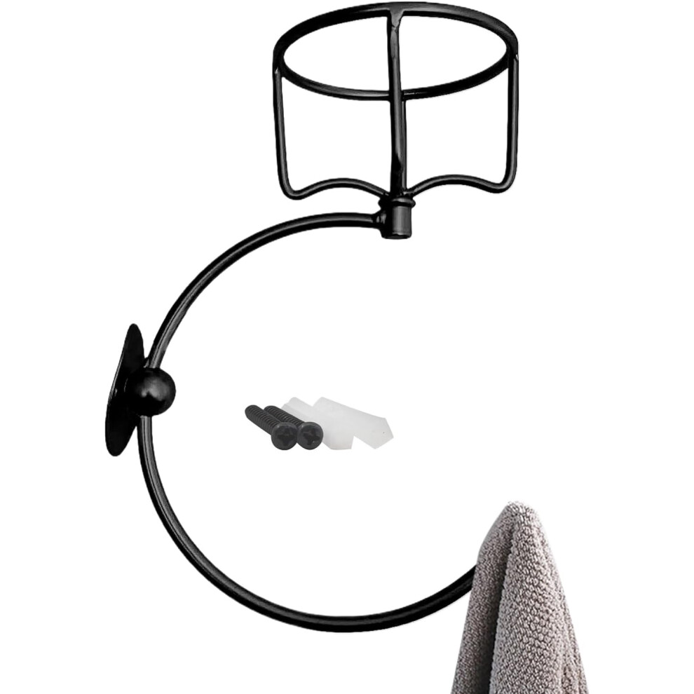 (Black) Hand Towel Holder - Hand Towel Hook With Vintage Candle Holder - Wall Mounted Rustic Handtowel Ring For Counter, Toilet & Entryways Black
