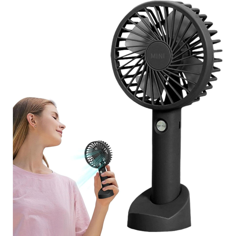 (Black) Handheld Fan Rechargeable - Personal Hand Fan With Base,Portable Hand Held Fan For Outdoors, 3 Speed Personal Rechargeable Fan With Base Black